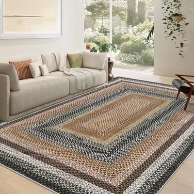 Garvee Farmhouse Braided Printed Washable Rug