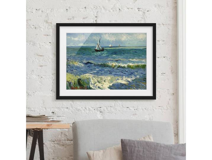 Bild Vincent van Gogh Seelandschaft II Papier Rahmen: Echtholz, furniert: Kiefer Blau 100 x 70cm