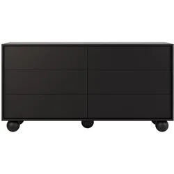 KOMMODE Adel mit 6 Schubladen und runden Füßen, 154 cm, Griffloss, Schwarz