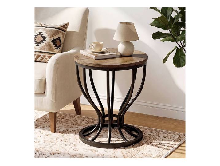 Tribesigns Beistelltisch Runder Couchtisch im Industrial-Stil, Nachttisch mit Metallgestell