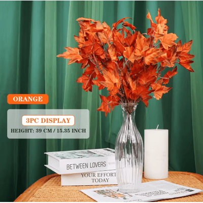 Fall Artificial Maple Leaf Bouquet For Home & Seasonal Decor orange 3 Pcs