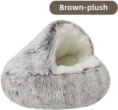 ModernMart Winter Plush Pet Bed, Semi Enclosed Cat & Dog Nest With Warm Comforter For Autumn Winter brown Plush 40x40cm