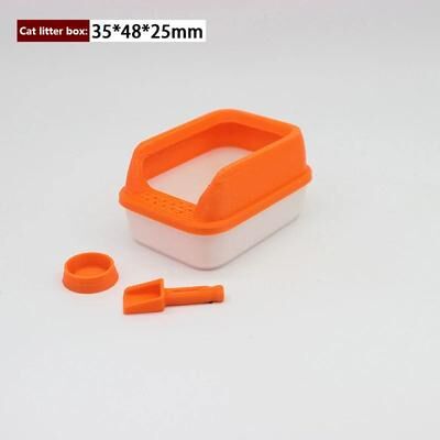 Inspired Living Miniature Cat Litter Box Set With Scoop Dollhouse Pet Accessory orange