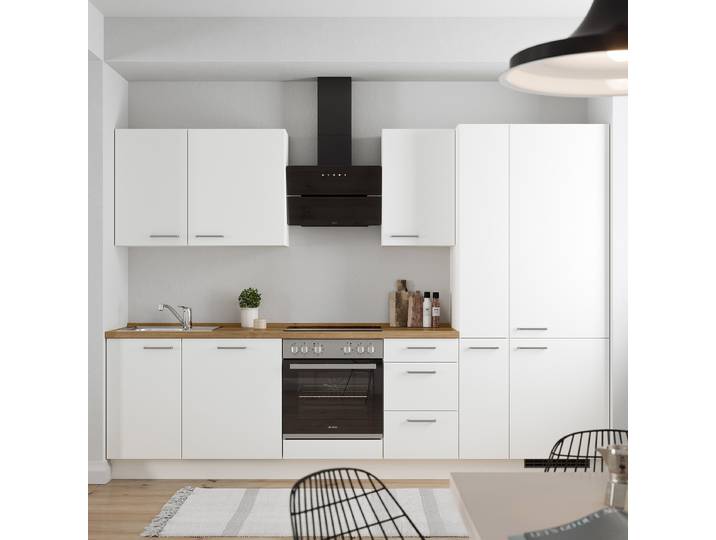 Küchenzeile High-Line Touch Variante B 300cm Ausrichtung rechts Weiß/Alpinweiß/Eiche Sierra Dekor AEG