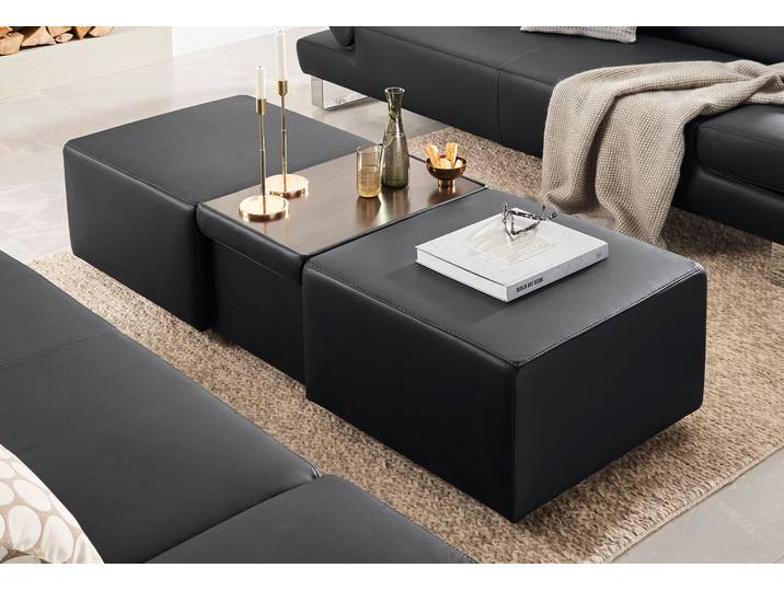 Hocker W.SCHILLIG taboo , schwarz (schwarz z59), B:130cm H:41cm T:64cm, Longlife Xtra-Leder Z59: Glattleder mit modischer Prägung. Hautstärke 0, 9 - 1, 1 mm, Hocker, Hocker, ausziehbar, inklusive Zwischenablage, mit Kontrastnaht