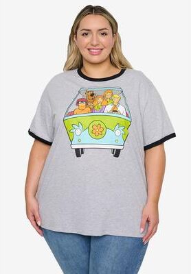 Plus Size Women's Scooby-Doo Mystery Machine Ringer T-Shirt Gray by Scooby Doo in Gray (Size 2X (18-20))