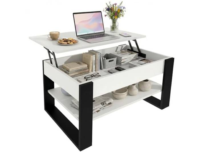 CraftPAK Couchtisch höhenverstellbar mit Stauraum - Couchtische - Wohnzimmertisch klappbar - höhenverstellbarer Coffee Table - Wohnzimmer Tisch Holz Weiß
