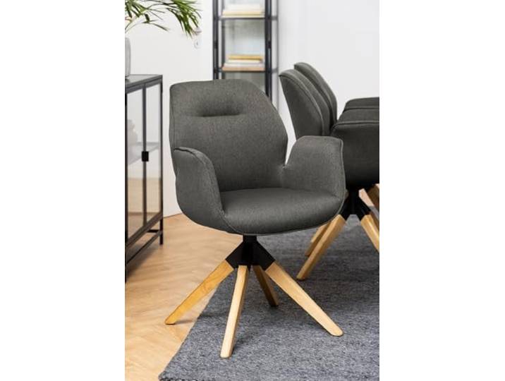 möbelando Armlehnstuhl >Aura< in Grau, Polyester, Rubberwood - 60,5x91x58,5cm (BxHxT)