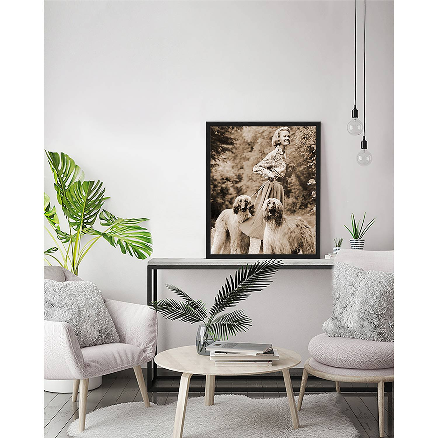 home24 Wanddecoratie With the dogs, zwart, massief beukenhout en plexiglas, 53 x 63 cm