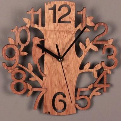 Uplifted Goods Wooden Faceted Bird Wall Clock For Home Decoration tree 10in