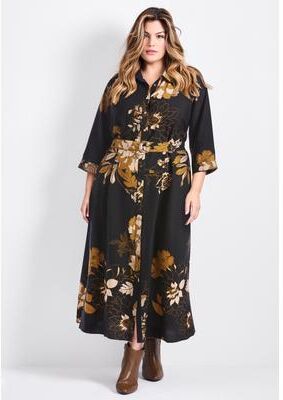 Plus Size Women's Flora Belted Shirtdress by Avenue in Black (Size 16)