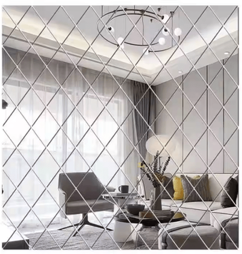 Inspire Curations 3D Rhombus Triangle Acrylic Mirror Wall Stickers DIY Geometric Decor silver 100x100cm 58pcs