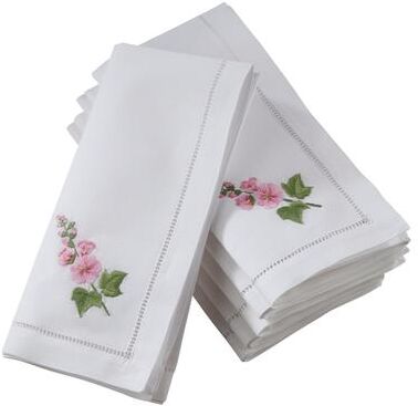 Saro Lifestyle Hemstitch Cotton Napkins With Hollyhock Embroidery (set of 6)