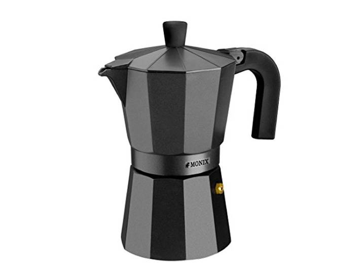 Monix Vitro Noir Aluminium anti-aanbaklaag 1 kopje koffiezetapparaat, zwart, 14x6,5x6,5 cm