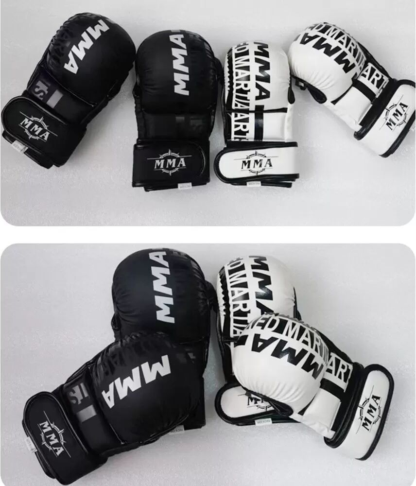INF Gants de Boxe Demi-Doigts - Entraînement MMA, Sparring, Sac de Frappe et Kickboxing S Blanc