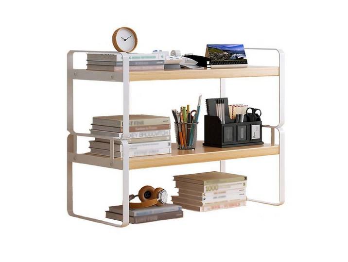 LuxusKollektion Mehrzweckregal Schreibtischregal Holz 2 Ebenen Weiß+Holz, 1-tlg.