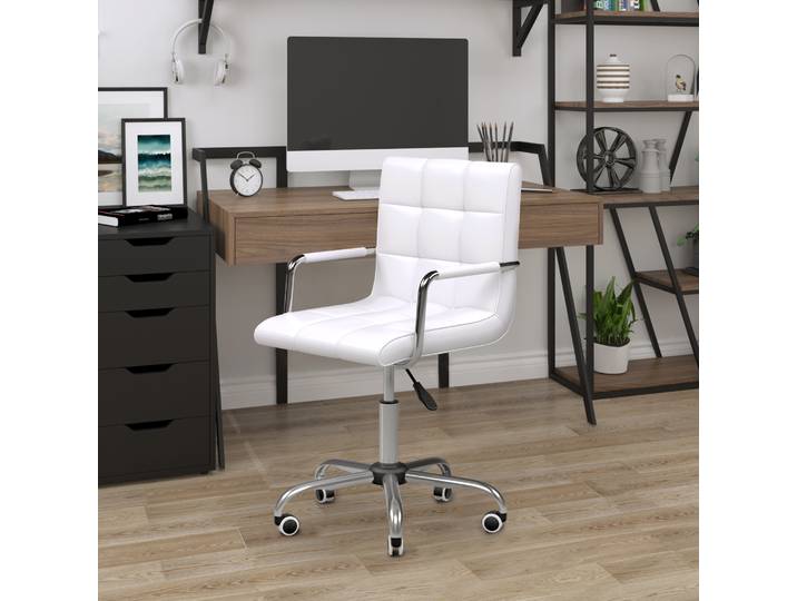 HOMCOM Chaise Bureau Pivotante Hauteur Réglable Blanc