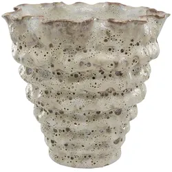 Chic Antique Vase mit Rillen aus Steingut, Höhe 21, Ø21,5 cm antique creme