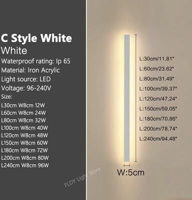 Inspired Living Modern Waterproof LED Wall Light Bar For Outdoor Garden & Villa Decor c Style White l240cm neutral No Remote