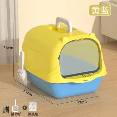 Inspire Picks XL Fully Enclosed Anti Spill Cat Litter Box Odor Proof With Carry Handle yellowblue Handheld