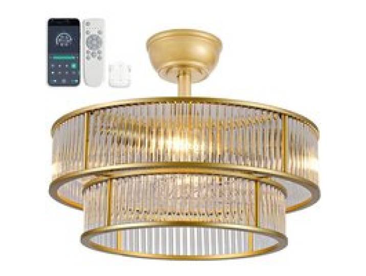 Plafonnier ventilateur cristal gold ABS 6 vitesses commande Bluetooth et télécommande E26 x4 JOINERY
