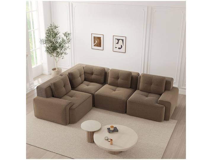 Canapé d angle - SENVIRO - modulaire Canapé profond Velours côtelé brun