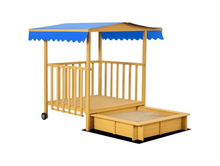 ComfortXL Sandkasten De-10429 mit Spielhaus & Dach Natur, Naturfarben, 129x137.5x133 cm, Freizeit & Co, Gartenspielzeug, Sandkästen
