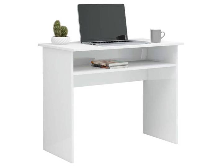 Bureau Informatique - CLOUD - Blanc brillant - 90x50x74 cm - Bois d'ingénierie LL37878