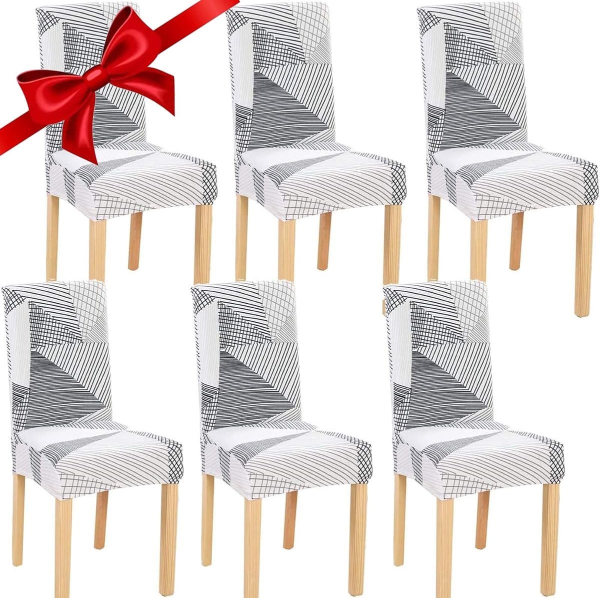Set van 6 wasbare en verwijderbare stoelhoezen van stretchmateriaal voor eetkamerstoelen