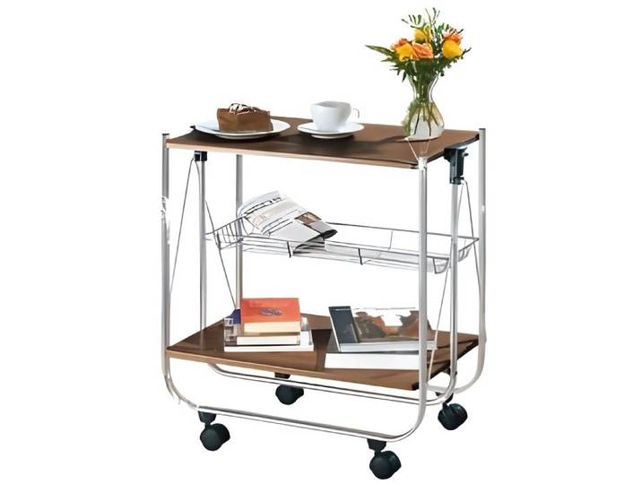 WENKO Desserte Bar style vintage Dinett Desserte cuisine à roulettes et table repliable cuisine Bois Noyer 68x70x40.6 cm Marron