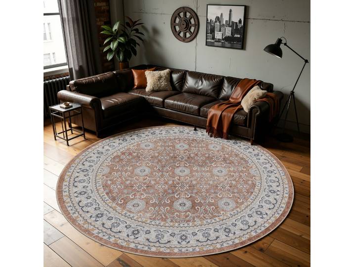 Teppich AYYILDIZ TEPPICHE INKA 1145 , auch als Läufer und Rund , braun (terrakotta), H:3mm Ø:120cm, Polyester, Teppiche, Teppich, Pflegeleicht, strapazierfähig und alltagstauglich