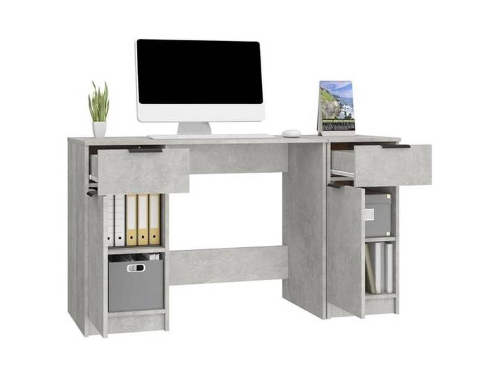 Bureau BURKE Gris Table à écrire - 1 PERSONNE - avec armoire latérale - Gris béton Bois d'ingénierie BB106