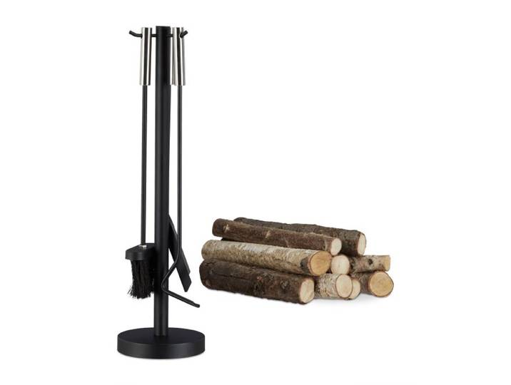 Relaxdays Kaminbesteck modern 4-teilig mit Ständer