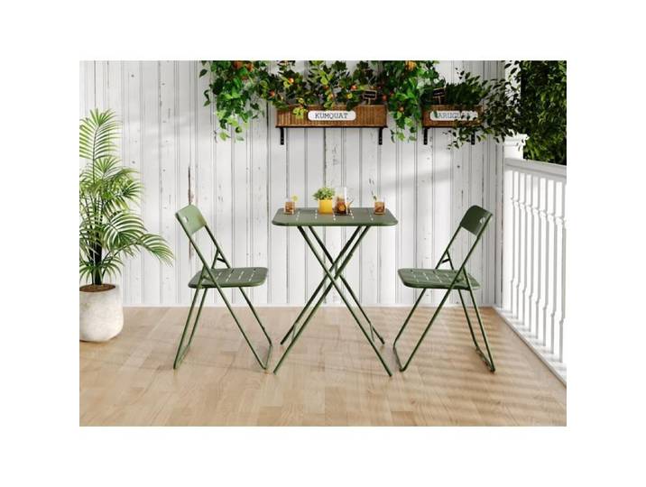 Ensemble bistro pliant-3 pcs -Table et 2 chaises pliantes-Mobilier de jardin extérieur - Meubles de Jardin Ensemble de Balcon Vert