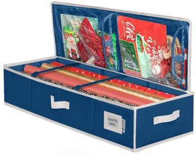 HOLDN’ STORAGE HOLDN' STORAGE Wrapping Paper Storage Container, Fits 27 Rolls Gift Wrap, Extra Pockets for Ribbons & Bows, Underbed Storage