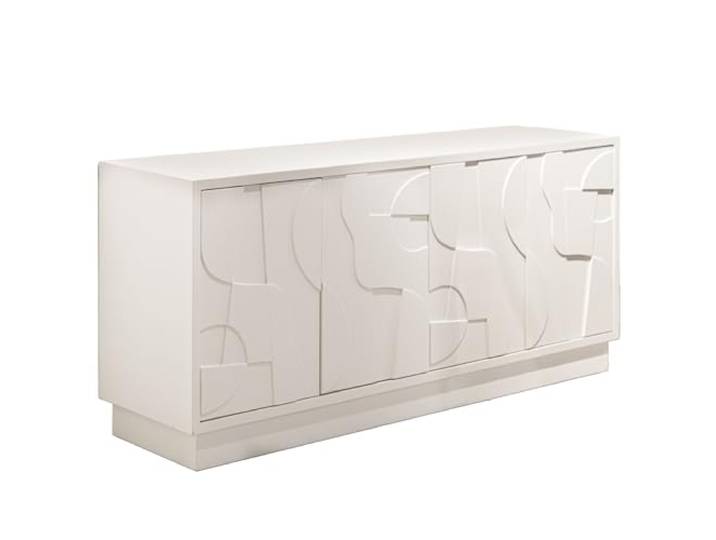 DRW Sideboard mit Türen in modernem Design und Drucköffnung aus weißem Holz, 178 x 40 x 76 cm