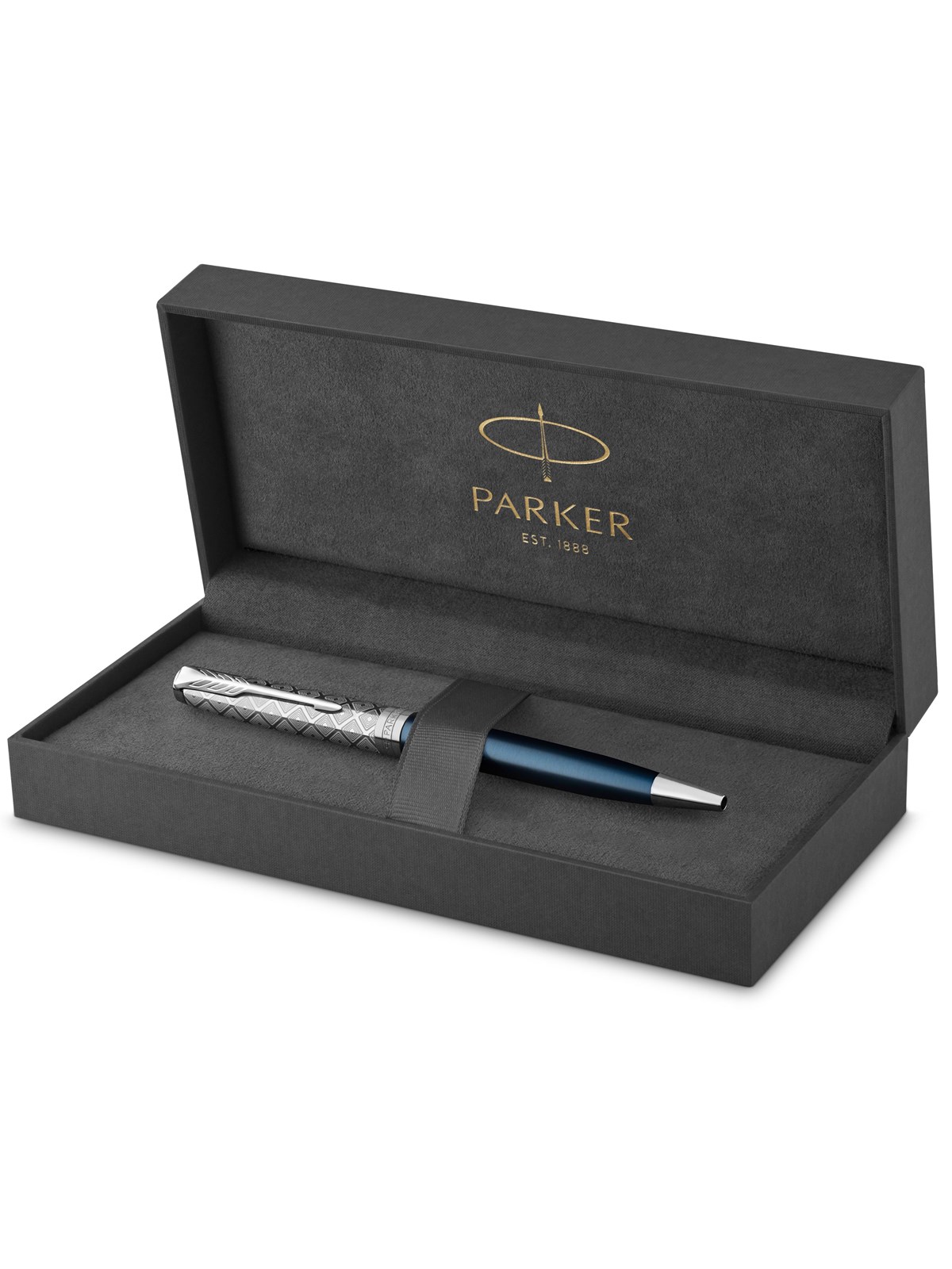 Parker Sonnet Kugelschreiber | Premium Metal & Blue Satinierung mit Chromverkleidung | Medium Spitze mit schwarzer Tinte Nachfüllen | Geschenkbox