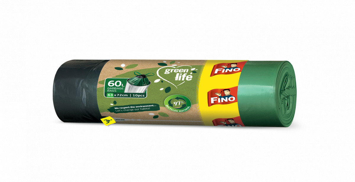 Vuilniszakken Fino Green Life, gerecycled, 60 liter, 10 stuks
