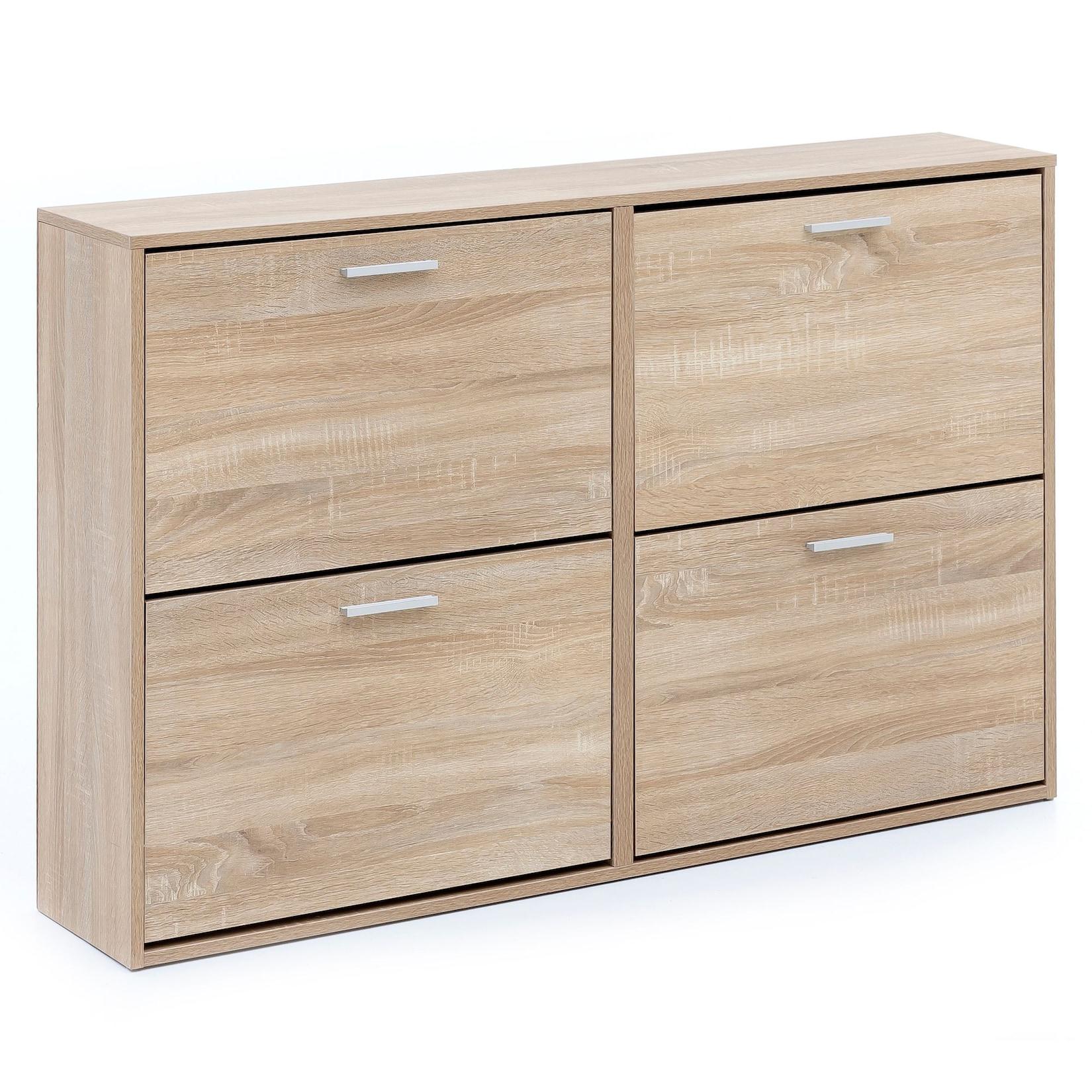 KADIMA DESIGN Schuhschrank NIDDA Holz: Zeitloses Design, große Ablagefläche, 4 Klapptüren, 8 Schuhablagen, einfacher Aufbau.