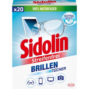 Sidolin Brillenputztücher Brillentücher streifenfrei, feucht, 13 x 15 cm, aus Zellstoff, 20 Stück