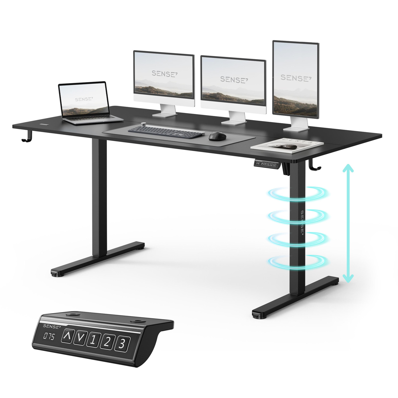 SENSE7 NOJO Light Elektrisch Verstelbaar Bureau met Geheugenfunctie, Zwart, B: 160 cm, D: 80 cm