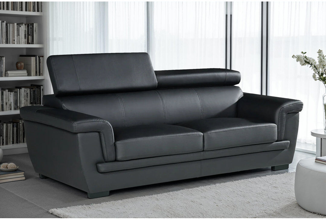17 Stories Syniya Genuine Leather Sofa Black Genuine Leather 3