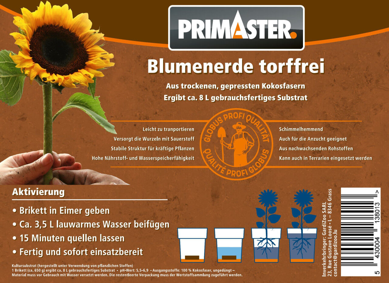 Primaster Blumenerde torffrei Brikett für 8 Liter