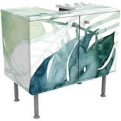WASCHBECKENUNTERSCHRANK Palmwedel in Wasserfarbe I 60/55/35 cm