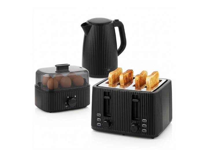 FELIXLEO Wasserkocher Wasserkocher Toaster Set 1,7 L 4 Scheiben Eierkocher 6 Eier Schwarz