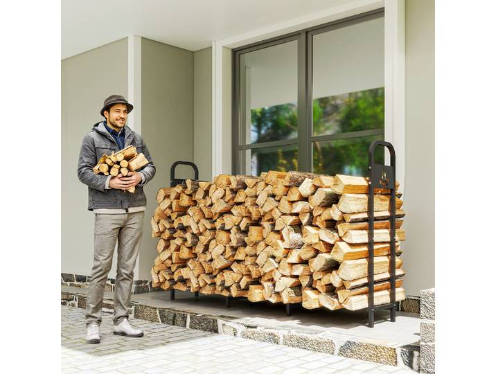 Outsunny Range-Bûches Métal Noir 300kg Extérieur Renforcé