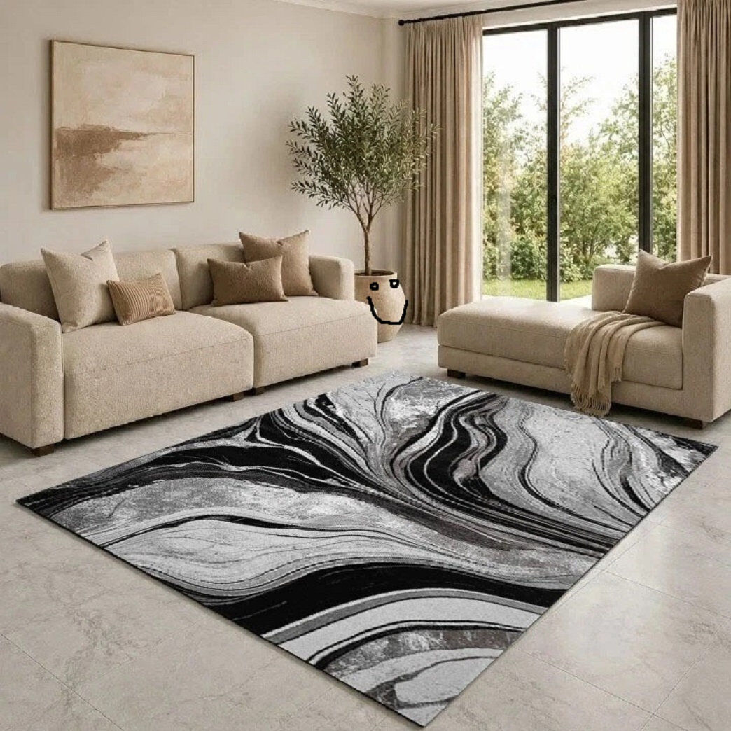 Brayden Studio Abstract Flokati Black Grey Rectangle 160 x 230 cm