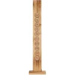 Holzschild Willkommen LED Dekoleuchte Innen Außendeko, Kiefernholz natur, warmweiß, LxH 18 x 82 cm