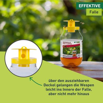 Insektenfalle WINDHAGER "Wespenfalle inkl. Bienenfreundliche Köder", gelb, B:10cm H:17,5cm T:10cm, Kunststoff, Tierfallen, Wespen vertreiben, Mittel gegen Wespen, 1 Flasche 125 ml