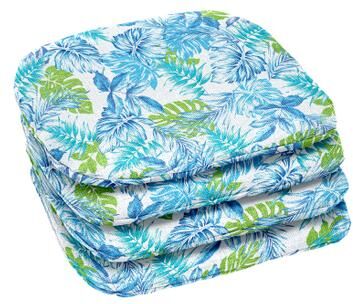 BH Outdoor Performance Set of 4 Stacking Chair Pads by BrylaneHome in Blue Fern Patio Cushion